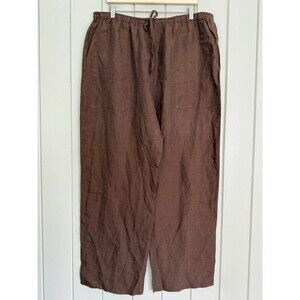 Eskandar Pants 3 XL Brown Linen Drawstring Wide Leg Relaxed Solid Pockets